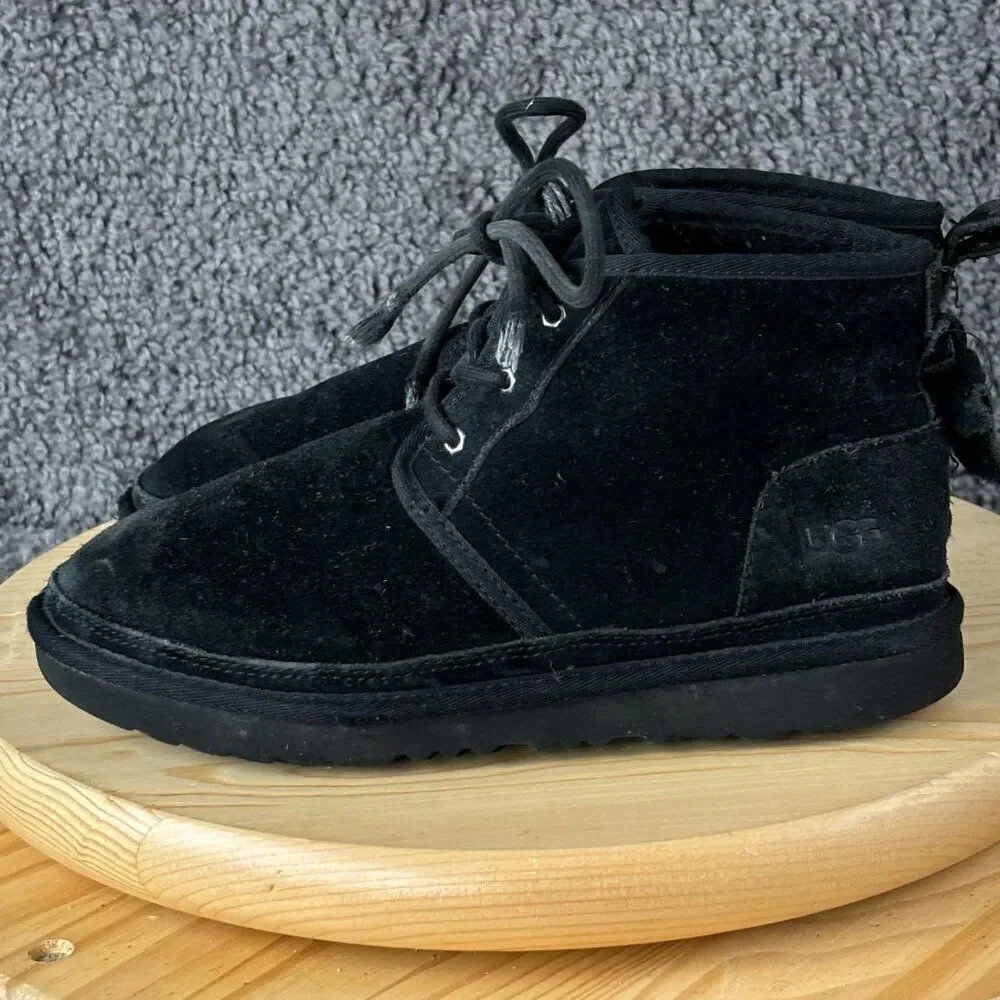 Ugg Neumel Chukka Boots Kids 6 Black Suede Wool Lined Shoe Lace Up Ankle High